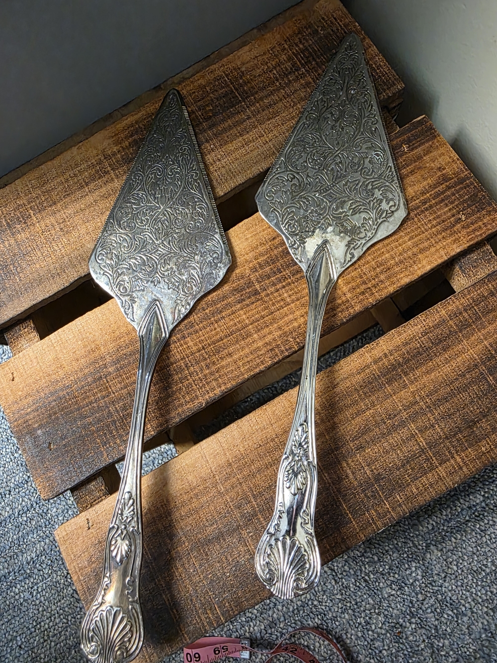 Antique Silver Ornate Cake Server - Set of 2